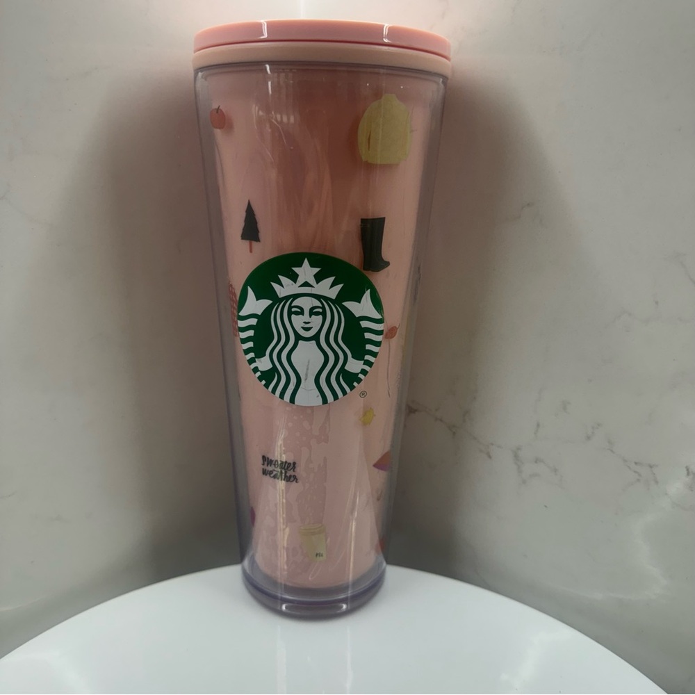 Starbucks Bando Ban.do Stay Cozy Sweater Weather 24 oz Pink Tumbler Cup